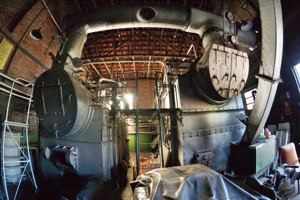 A fish eye view of the hospital boiler room.